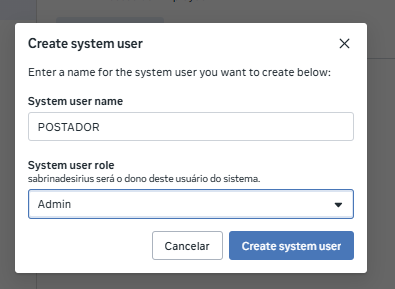 Criar System User com role ADMIN