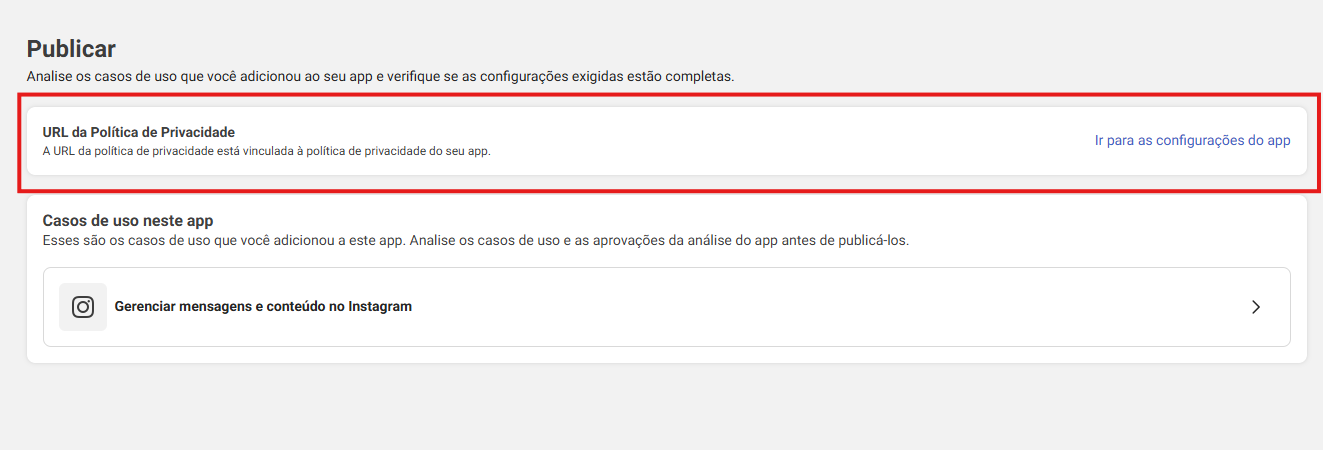 Caixa de URL da política de privacidade