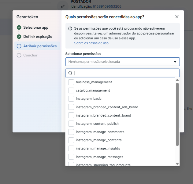 Marcar permissões e Gerar Token