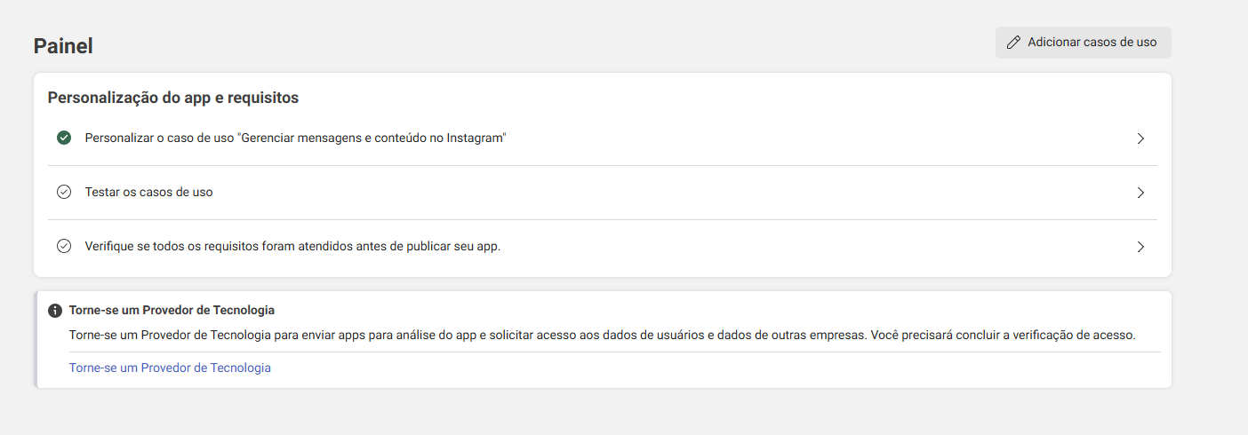 Painel do app com 3 caixas
